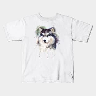 Watercolor Portrait - Alaskan Malamute Kids T-Shirt